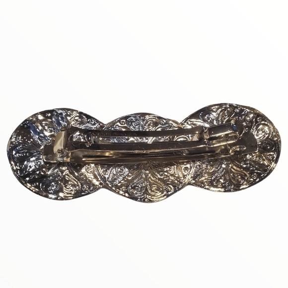 Silver Sand dollar pressed molded tin hair clip Barrette - Picture 5 of 9